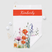 Vibrant Watercolor Wildflowers Personalized Golfhandtuch (Insitu)