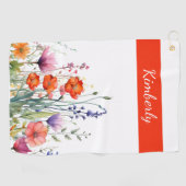 Vibrant Watercolor Wildflowers Personalized Golfhandtuch (Horizontal)