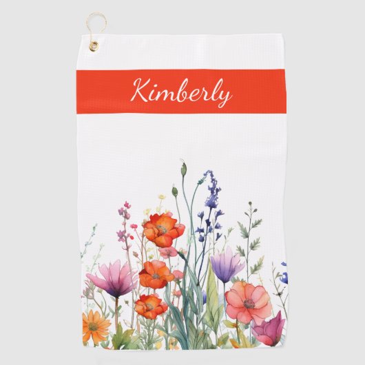 Vibrant Watercolor Wildflowers Personalized Golfhandtuch (Vorderseite)