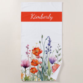 Vibrant Watercolor Wildflowers Personalized Strandtuch