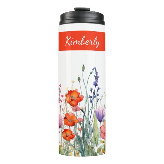 Vibrant Watercolor Wildflowers Personalized Thermosbecher (Vorderseite)