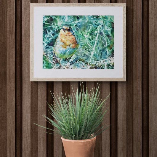 Vibrant Watercolour Robin Perched on Thorns  Fotodruck