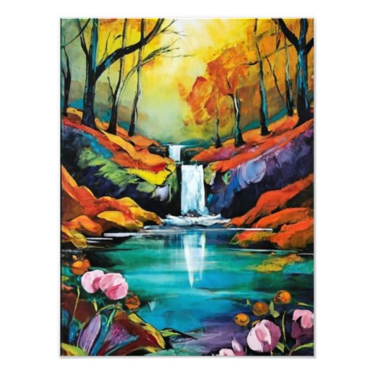 Vibrant Waterfall inmitten üppiger Vegetation Fotodruck (Vorne)