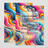 Vibrant Wavy Illustration Geburtstagsparty Einladung (Vorne/Hinten)