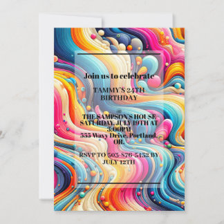 Vibrant Wavy Illustration Geburtstagsparty Einladung