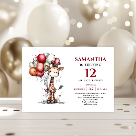 Vibrant whimsical giraffe kids birthday invite einladung