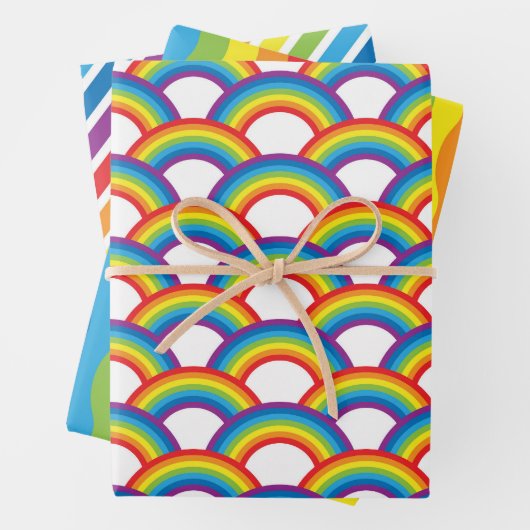 Vibrant White and Rainbow Patterns Geschenkpapier Set (Beispiel)