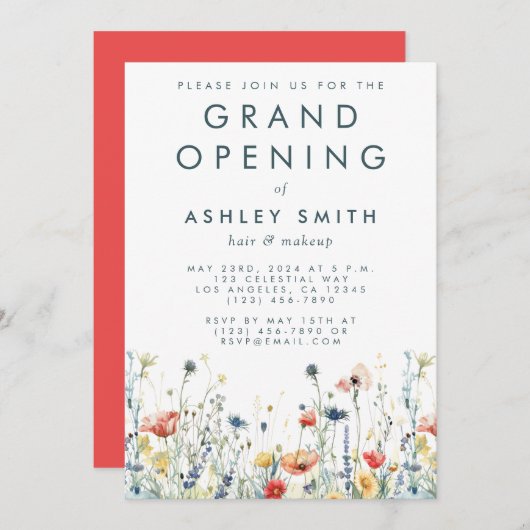 Vibrant Wildblume Grand Opening Einladung (Vorne/Hinten)