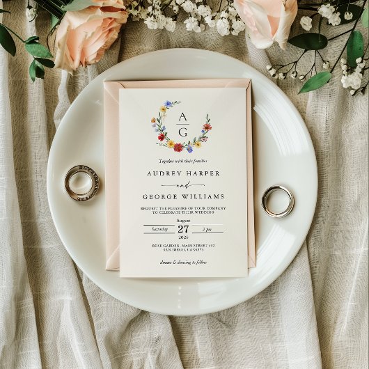 Vibrant Wildflower Crest Wedding Invitation Einladung