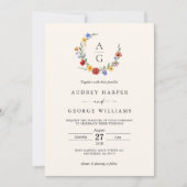 Vibrant Wildflower Crest Wedding Invitation Einladung (Vorderseite)