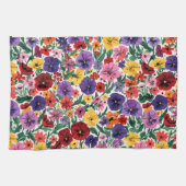 Vibrant Wildflower Pansy Botanical Pattern Geschirrtuch (Horizontal)