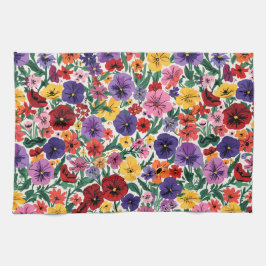 Vibrant Wildflower Pansy Botanical Pattern Geschirrtuch