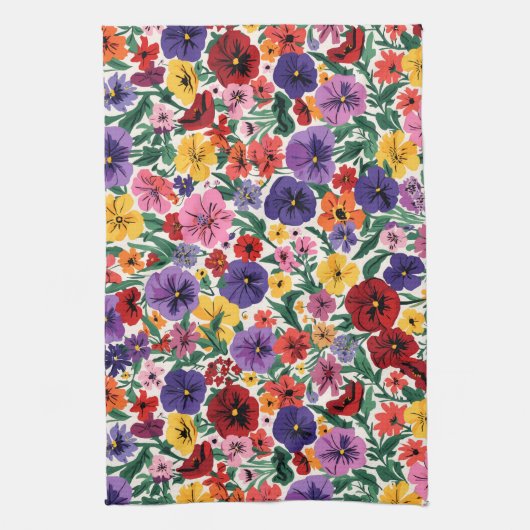 Vibrant Wildflower Pansy Botanical Pattern Geschirrtuch (Vertikal)