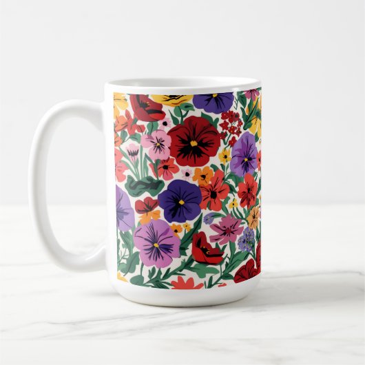 Vibrant Wildflower Pansy Botanical Pattern Kaffeetasse (Links)