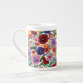 Vibrant Wildflower Pansy Botanical Pattern Porzellantasse