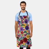 Vibrant Wildflower Pansy Botanical Pattern Schürze (Getragen)