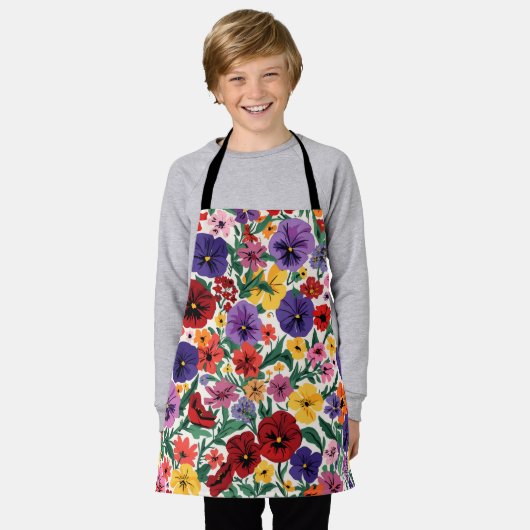Vibrant Wildflower Pansy Botanical Pattern Schürze (Getragen)