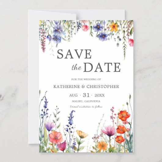 Vibrant Wildflowers Elegant Wedding Save the Date Magneteinladung (Vorderseite)