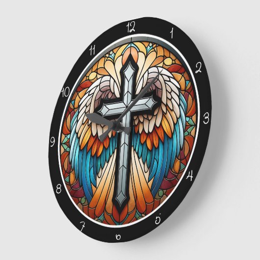 Vibrant Winged Cross Große Wanduhr (Winkel)