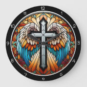 Vibrant Winged Cross Große Wanduhr (Vorderseite)