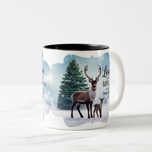 Vibrant Winter Reindeer "Love in Every Little Step Zweifarbige Tasse (VorderseiteRechts)
