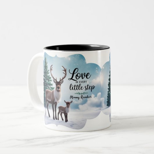 Vibrant Winter Reindeer "Love in Every Little Step Zweifarbige Tasse (Vorderseite Links)