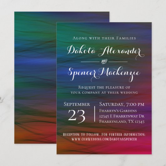 Vibrant Wisps | Jewel Tone Watercolor Wedding Einladung (Vorne/Hinten)