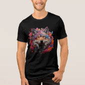 Vibrant Wolf with Abstract Floral Design Tri-Blend Shirt (Vorderseite)
