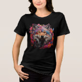 Vibrant Wolf with Abstract Floral Design Tri-Blend Shirt (Vorderseite)