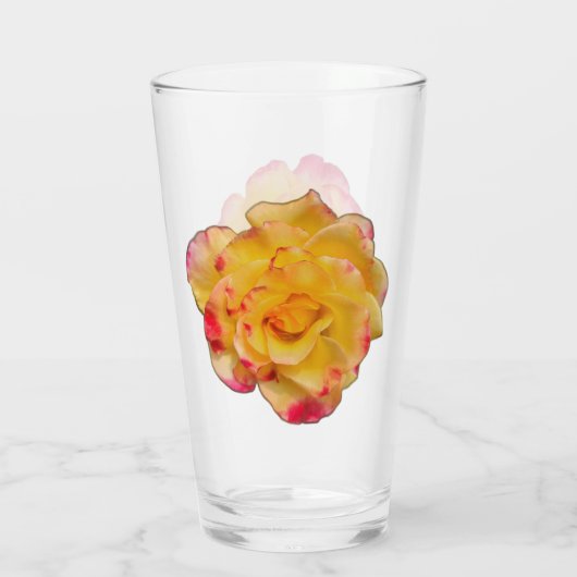 Vibrant Yellow and Pink Rose Drinking Glass Glas (Rückseite)
