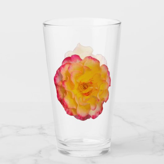 Vibrant Yellow and Pink Rose Drinking Glass Glas (Vorderseite)