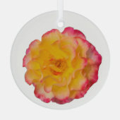 Vibrant Yellow and Pink Rose Ornament Aus Glas (Rückseite)
