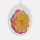 Vibrant Yellow and Pink Rose Ornament Aus Glas (Vorderseite Rechts)