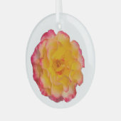 Vibrant Yellow and Pink Rose Ornament Aus Glas (Vorderseite links)