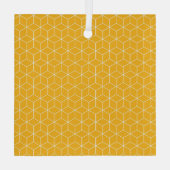 Vibrant Yellow Hexagonal Cube Pattern Design Ornament Aus Glas (Rückseite)