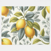 Vibrant Yellow Lemon and Blue Watercolor Botanical Fleecedecke (Vorderseite (Horizontal))