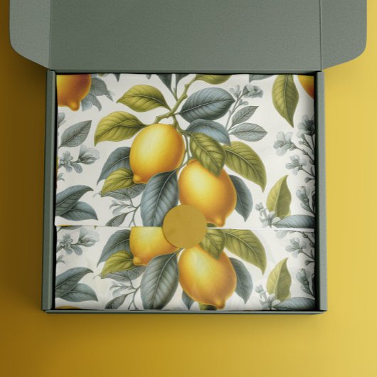 Vibrant Yellow Lemon and Blue Watercolor Botanical Seidenpapier