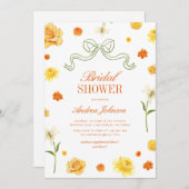 Vibrant Yellow Orange Floral Bow Bridal Shower Einladung (Vorne/Hinten)