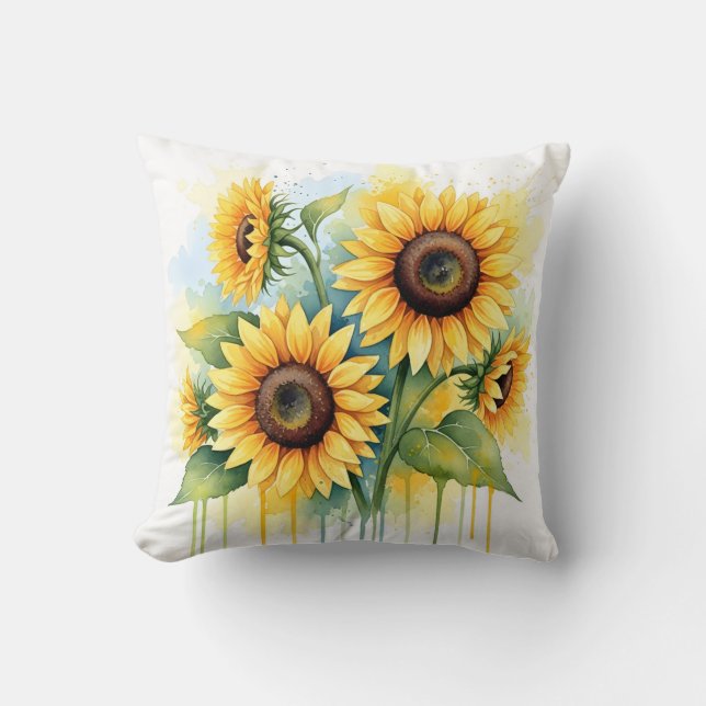 Vibrant Yellow Sunflower Watercolor Drip Kissen (Vorderseite)