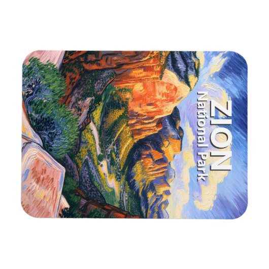 Vibrant Zion National Park Angels Landing Van Gogh Magnet (Horizontal)