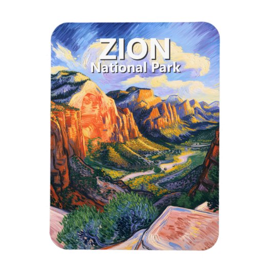 Vibrant Zion National Park Angels Landing Van Gogh Magnet (Vertikal)