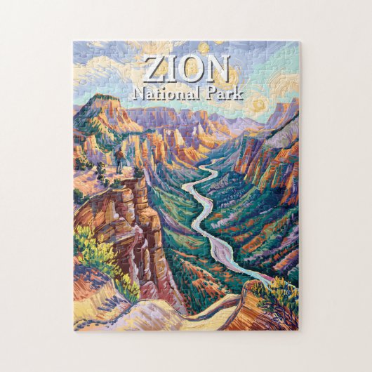 Vibrant Zion National Park Canyon River Hiking Art Puzzle (Vertikal)