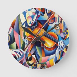 Vibrante Symphonie: Abstrakte Violinisten-Kunst Runde Wanduhr