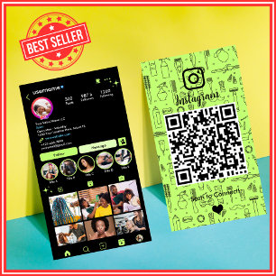Vibranter Limettengrüner Salon Instagram Social QR Visitenkarte