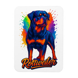Vibranter Rottweiler Pop-Art – Kräftiger Neon-Hund Magnet