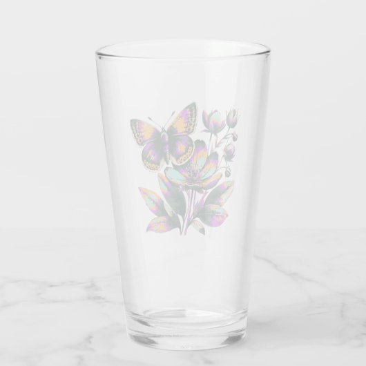 Vibrantes Schmetterlingsblumenmotiv Glas (Rückseite)