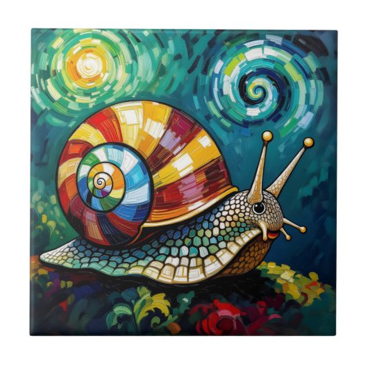 Vibrantly Colorful Impasto Whimsical Snail Fliese (Vorderseite)