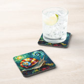 Vibrantly Colorful Impasto Whimsical Snail Getränkeuntersetzer (Rechte Seite)