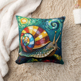 Vibrantly Colorful Impasto Whimsical Snail Kissen