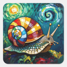Vibrantly Colorful Impasto Whimsical Snail Quadratischer Aufkleber